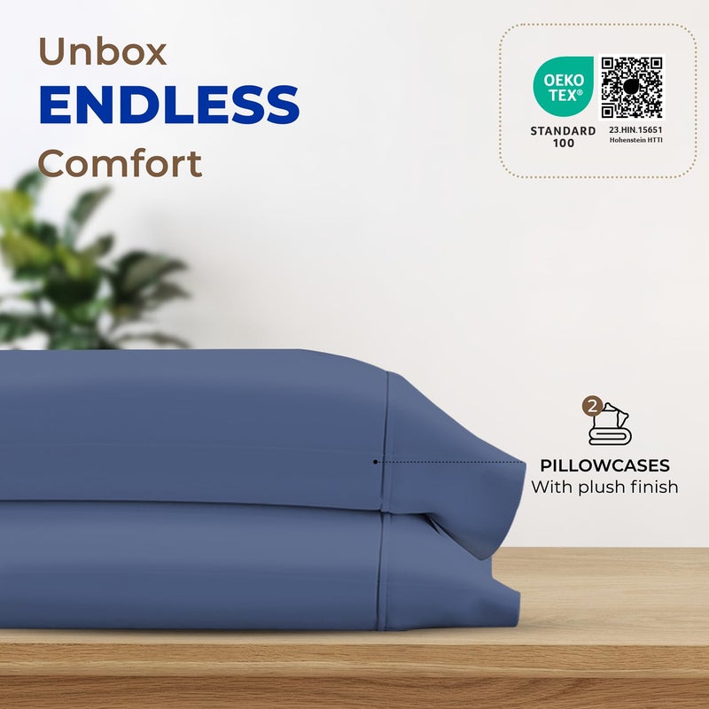 THREAD SPREAD 100% Egyptian Cotton Pillow Cases - 1000 Thread Count Pillow Cases Queen/Standard Size Set of 2, Soft, Breathable Extra Long Staple Sateen Weave Cotton Pillow Cover for Bed - Deep Blue - Image 3